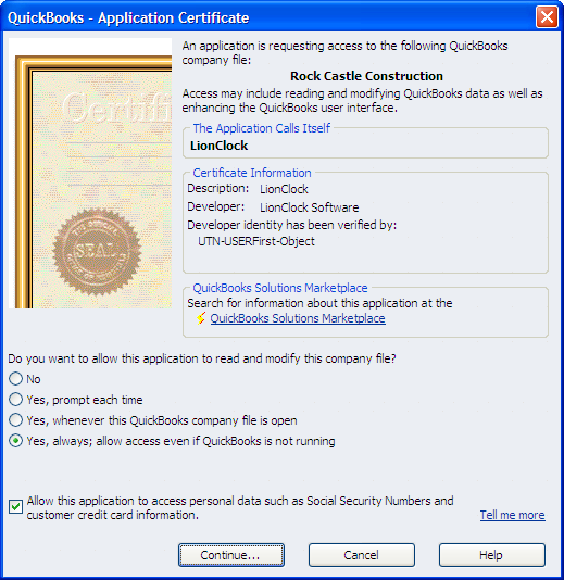 qb certificate for lionclock